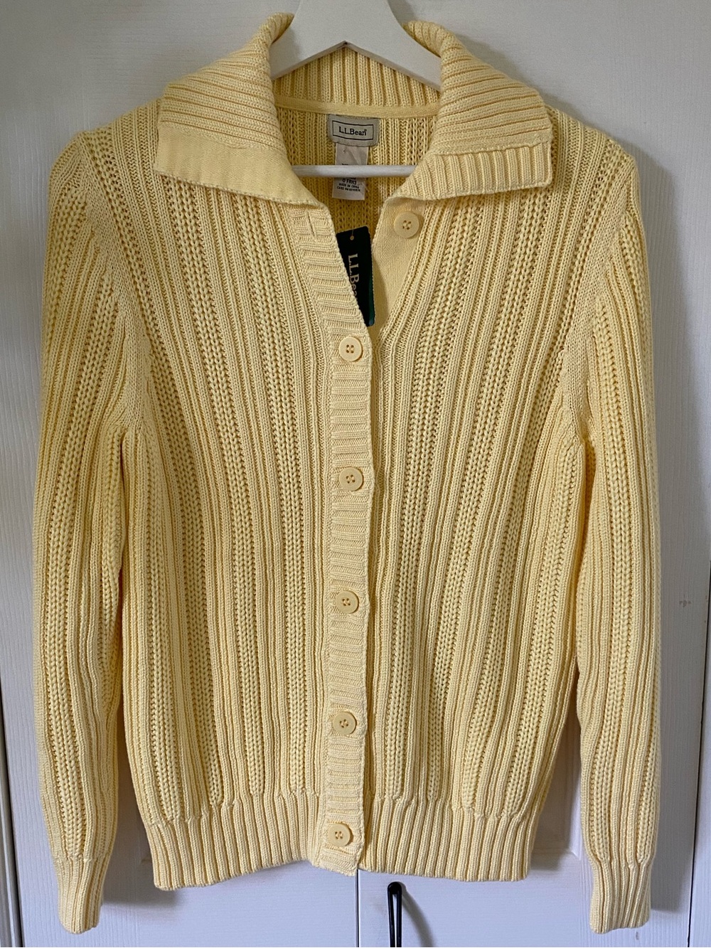 L.L. Bean NWT Seacoast Sweater Boyfriend Cardigan Pima Cotton Butter Yellow M